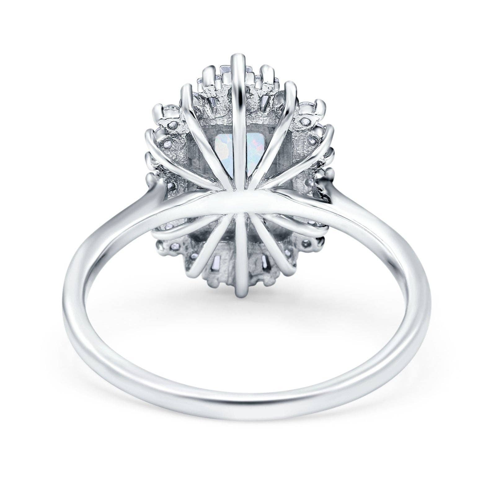 Emerald Cut Vintage Wedding Ring Lab Created White Opal: Lab Created White Opal /j1/2