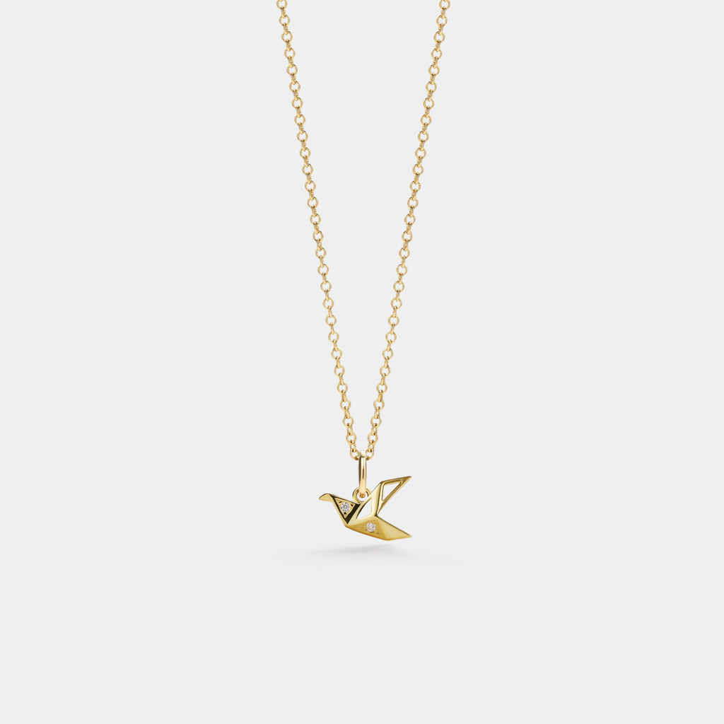 Japanese Origami Paper Crane Necklace in 925 Sterling Silver: Rose gold