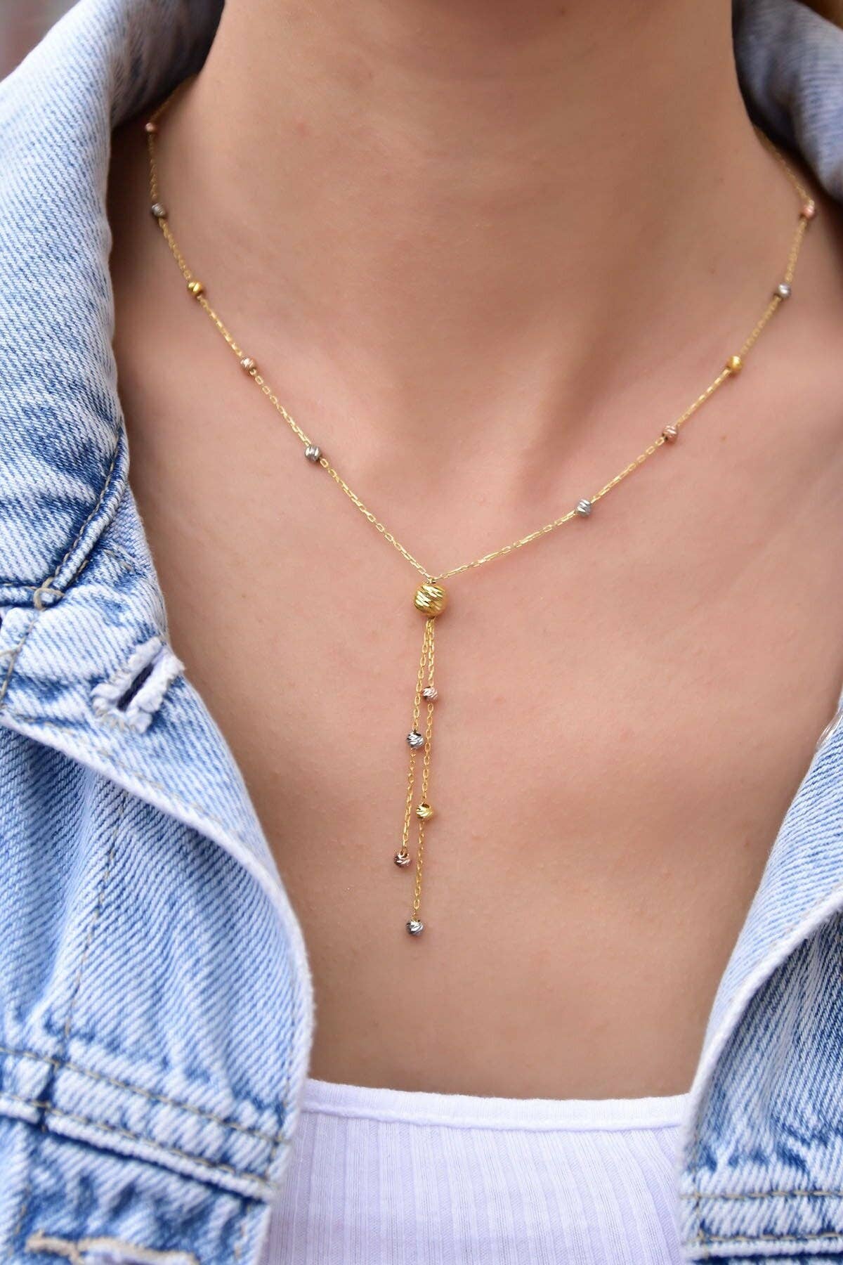 Women's 3-Color Doric Cluster 925 Sterling Silver Necklace: GOLD