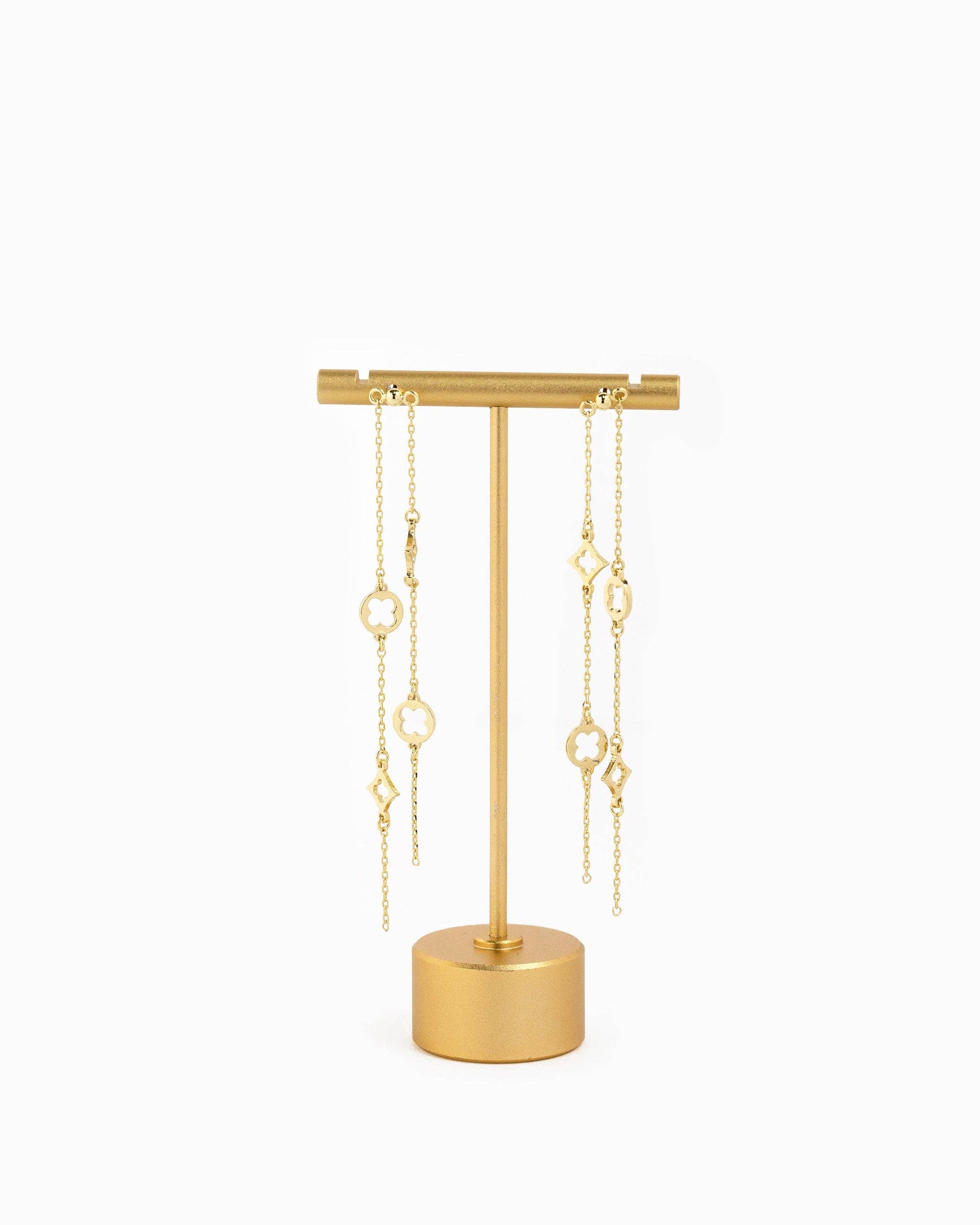 Multi Clover Double Line Drop Earrings: Gold