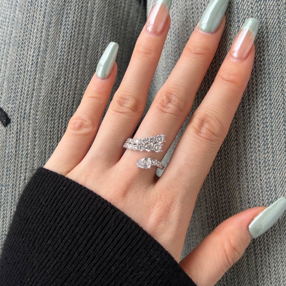 S925 Sterling Silver Snake Pear-Shaped Zircon Ring