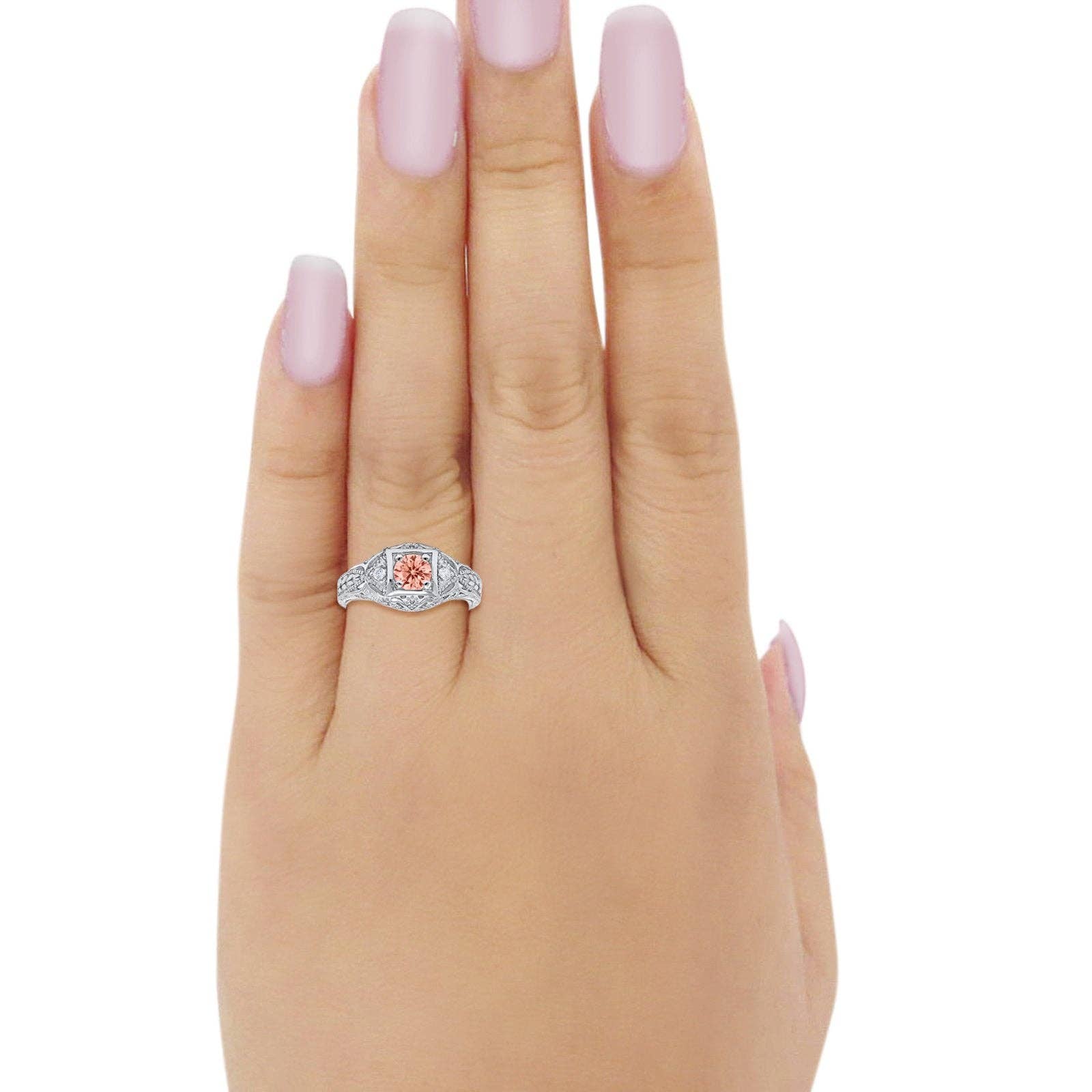 Antique Style Wedding Ring Round Simulated Morganite CZ: Simulated Morganite CZ size k1/2