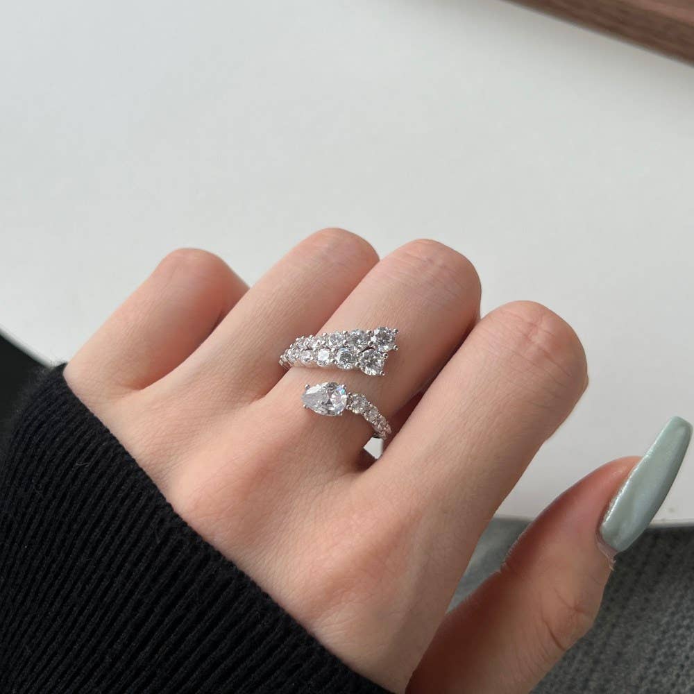 S925 Sterling Silver Snake Pear-Shaped Zircon Ring