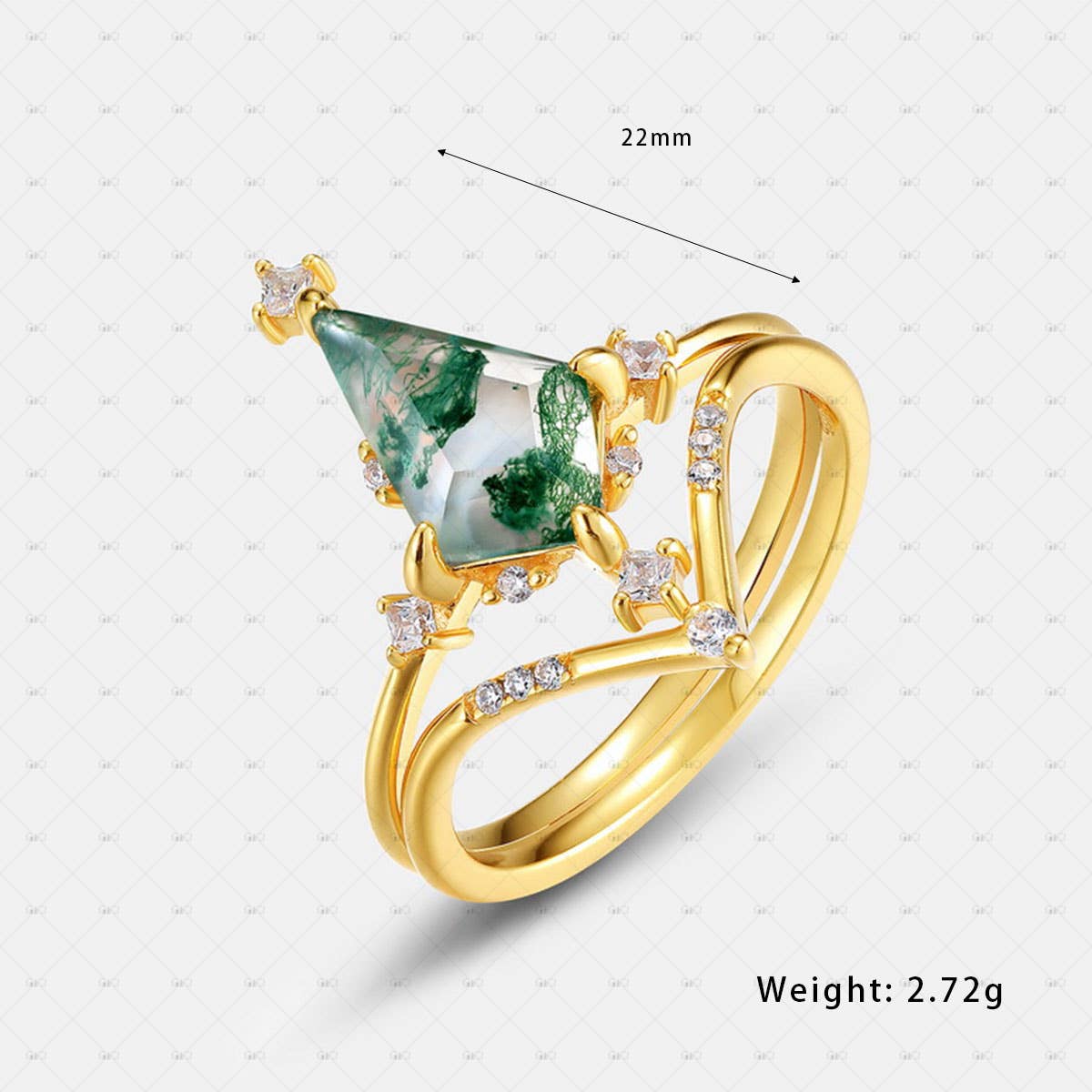 S925 Sterling Silver Diamond Moss Agate Stacking Ring: size L