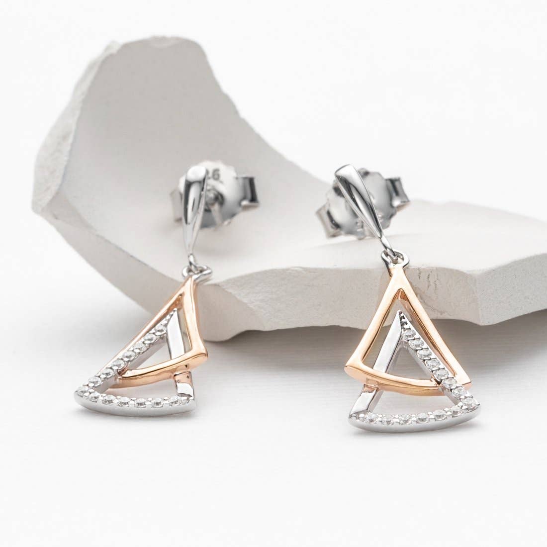 Two-Tone Sterling Silver Layered Fan Drop Earrings