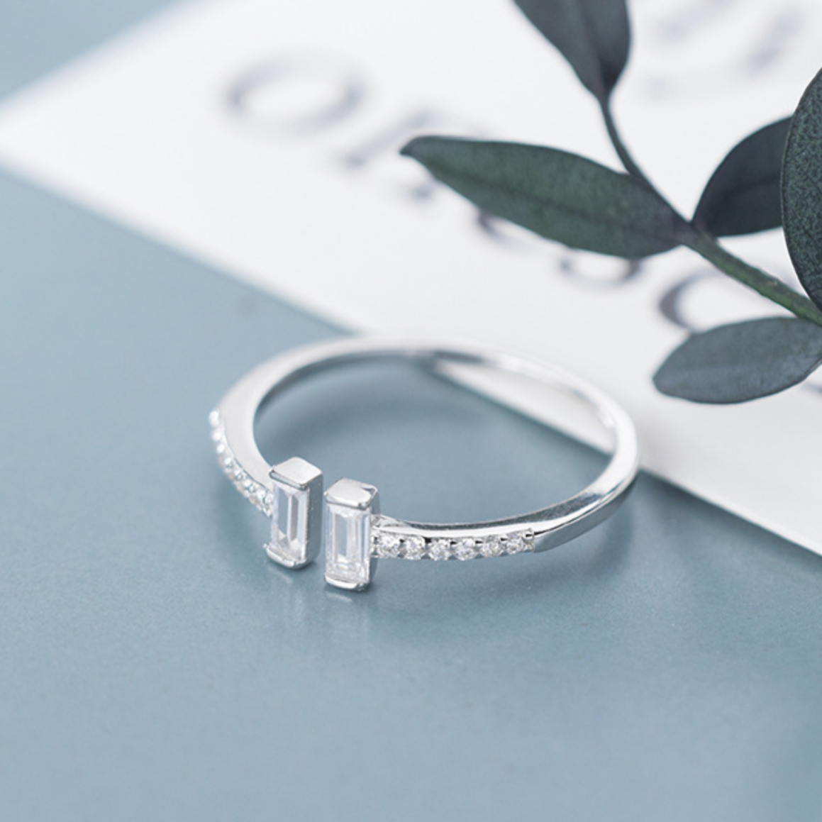 Sterling Silver White Crystal Adjustable Ring
