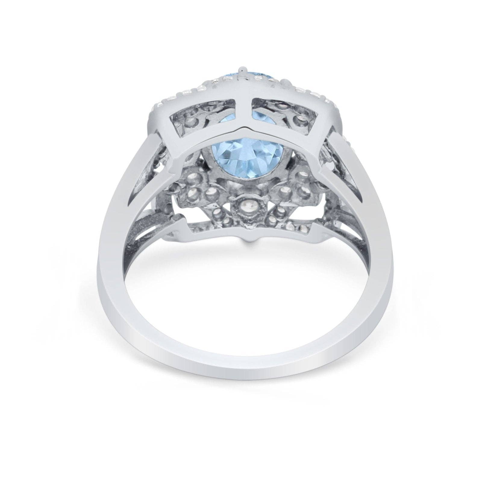 Art Deco Oval Wedding Ring Simulated Aquamarine CZ: Simulated Aquamarine CZ size O1/2