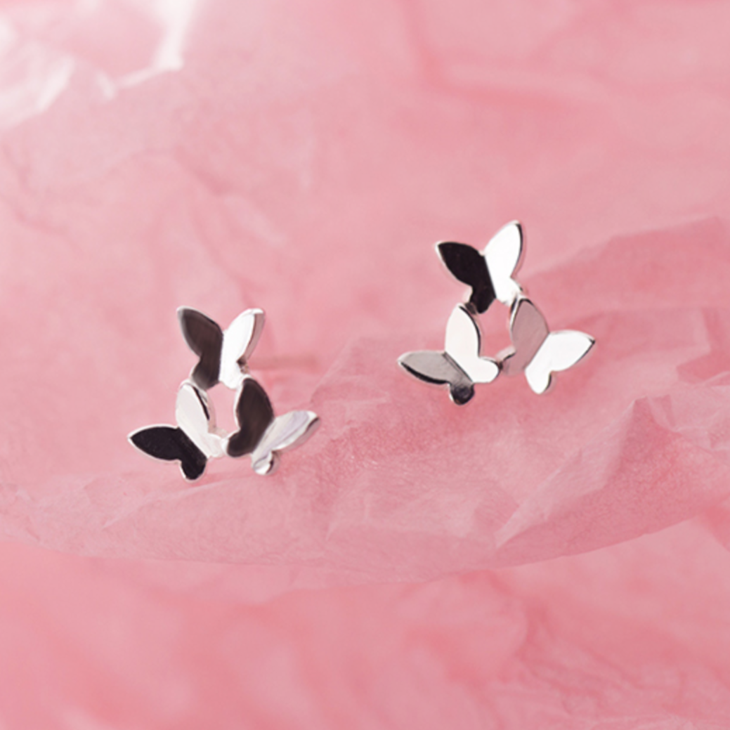 Sterling Silver Three Butterfly Stud Earrings