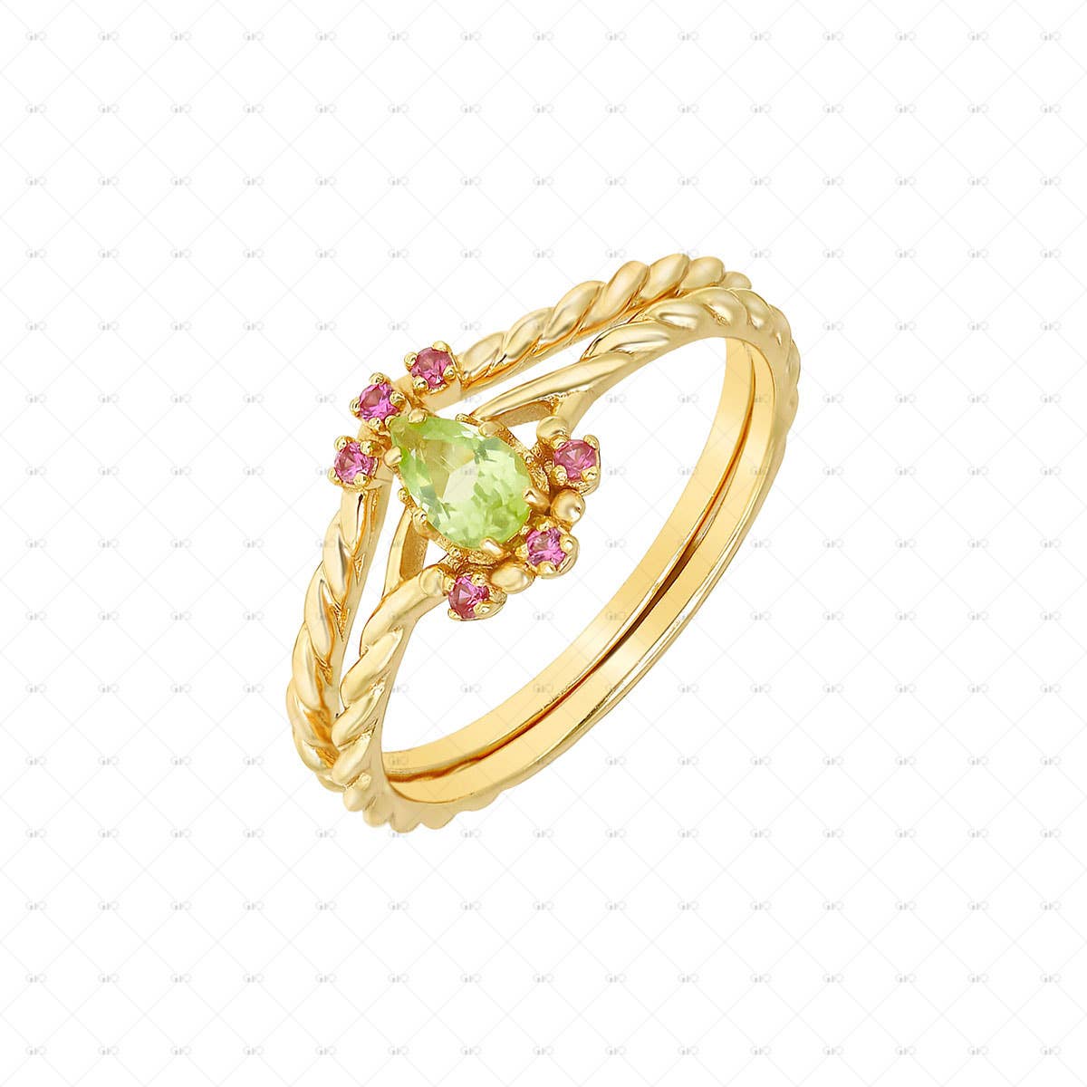 S925 Silver 14k Gold Plated Vintage Peridot Ring: size L 1/2