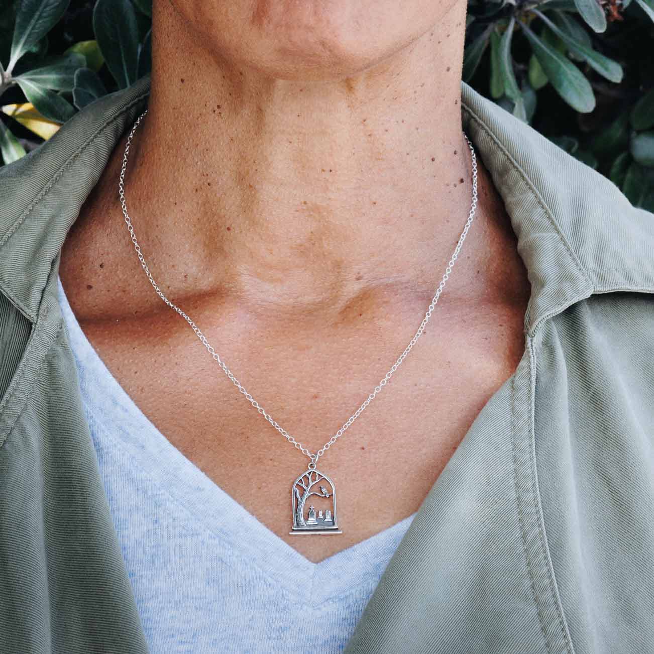 Graveyard Charm Necklace: Sterling Silver