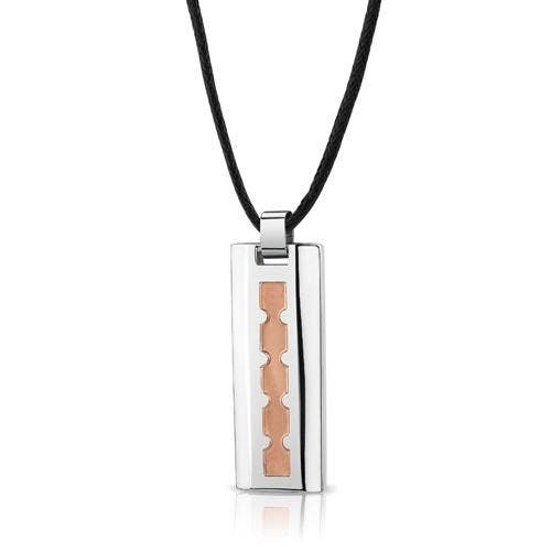 Stainless Steel Rose Gold-Tone Dog Tag Bar Pendant