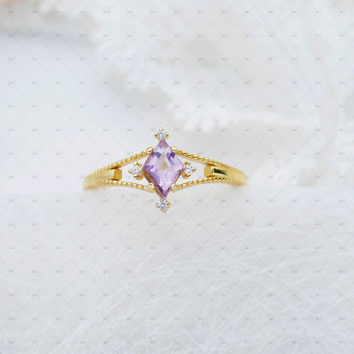 S925 Sterling Silver Rhombus Amethyst Ring adjustable size