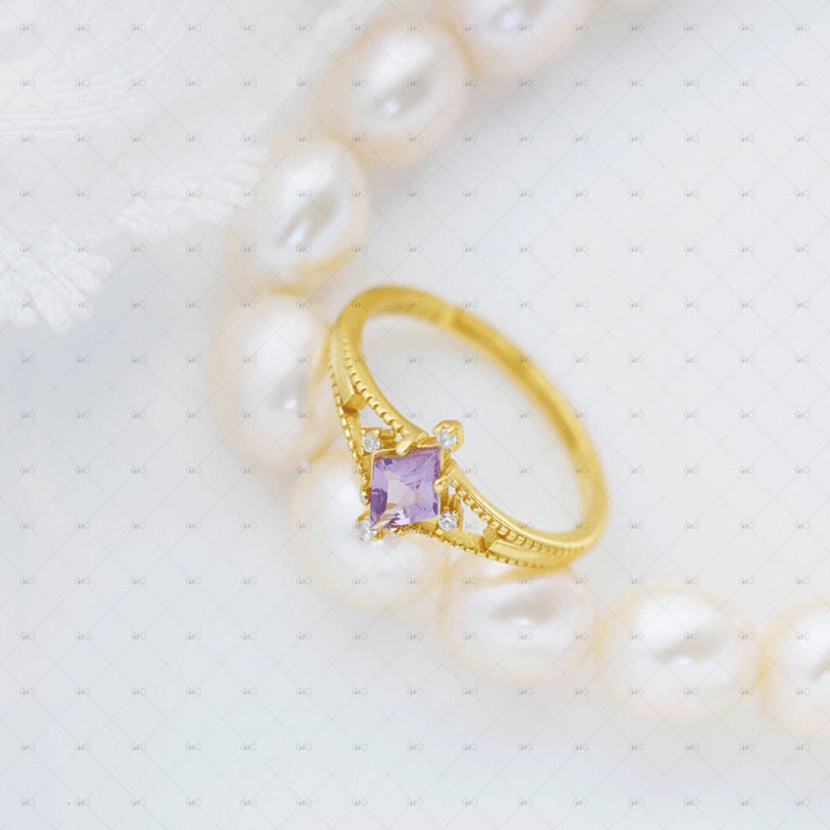 S925 Sterling Silver Rhombus Amethyst Ring adjustable size