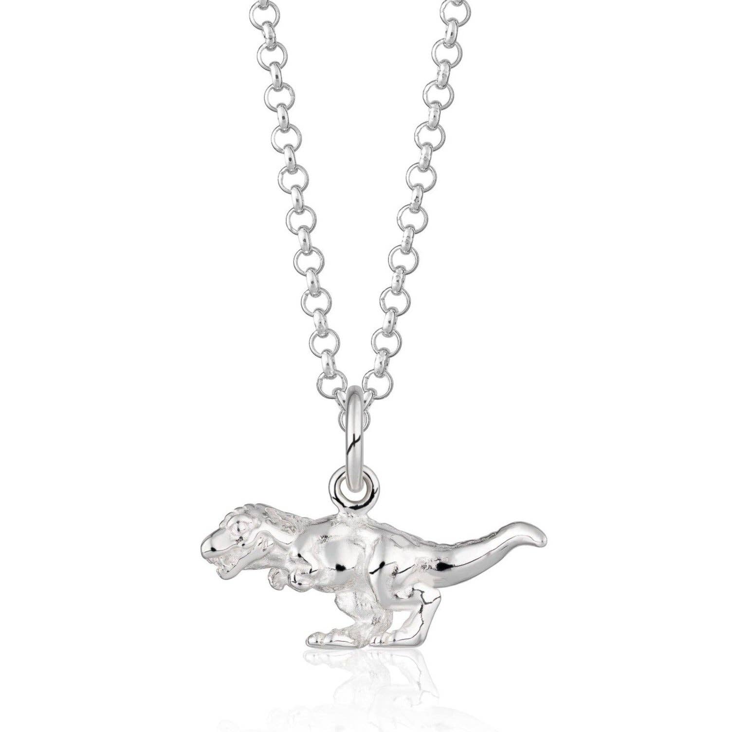 Silver T-Rex Dinosaur Charm Necklace: Chain: 40-45cm / Sterling Silver