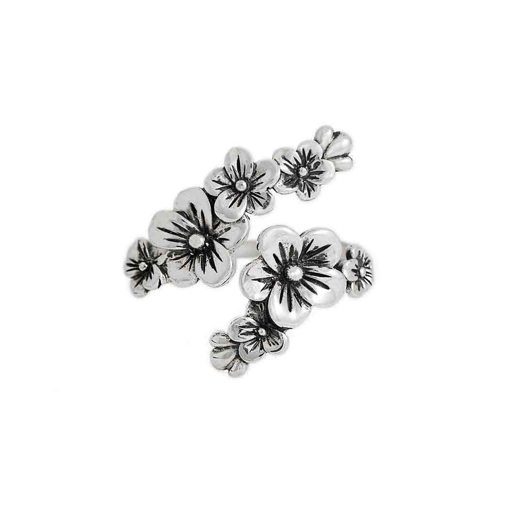Sterling Silver or Bronze Adjustable Cherry Blossoms Ring: Bronze adjustable size O+