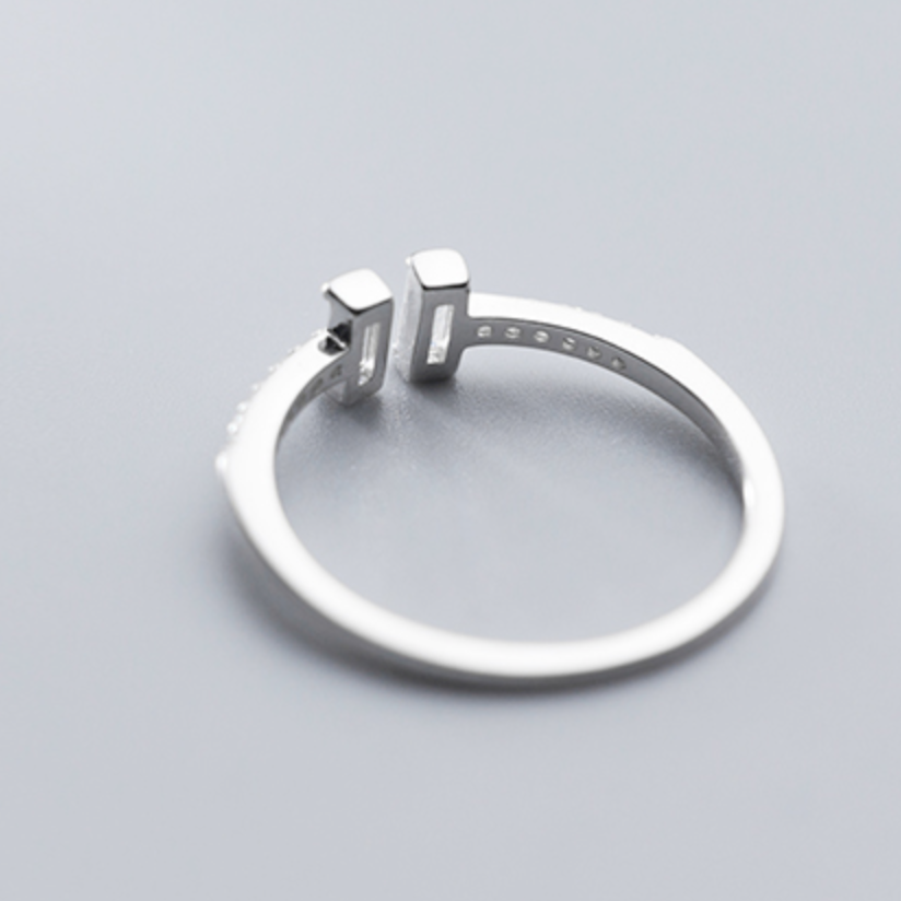 Sterling Silver White Crystal Adjustable Ring