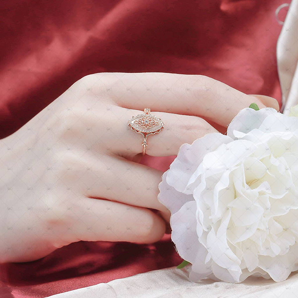 S925 Silver Vintage White Shell Zircon Ring: size j