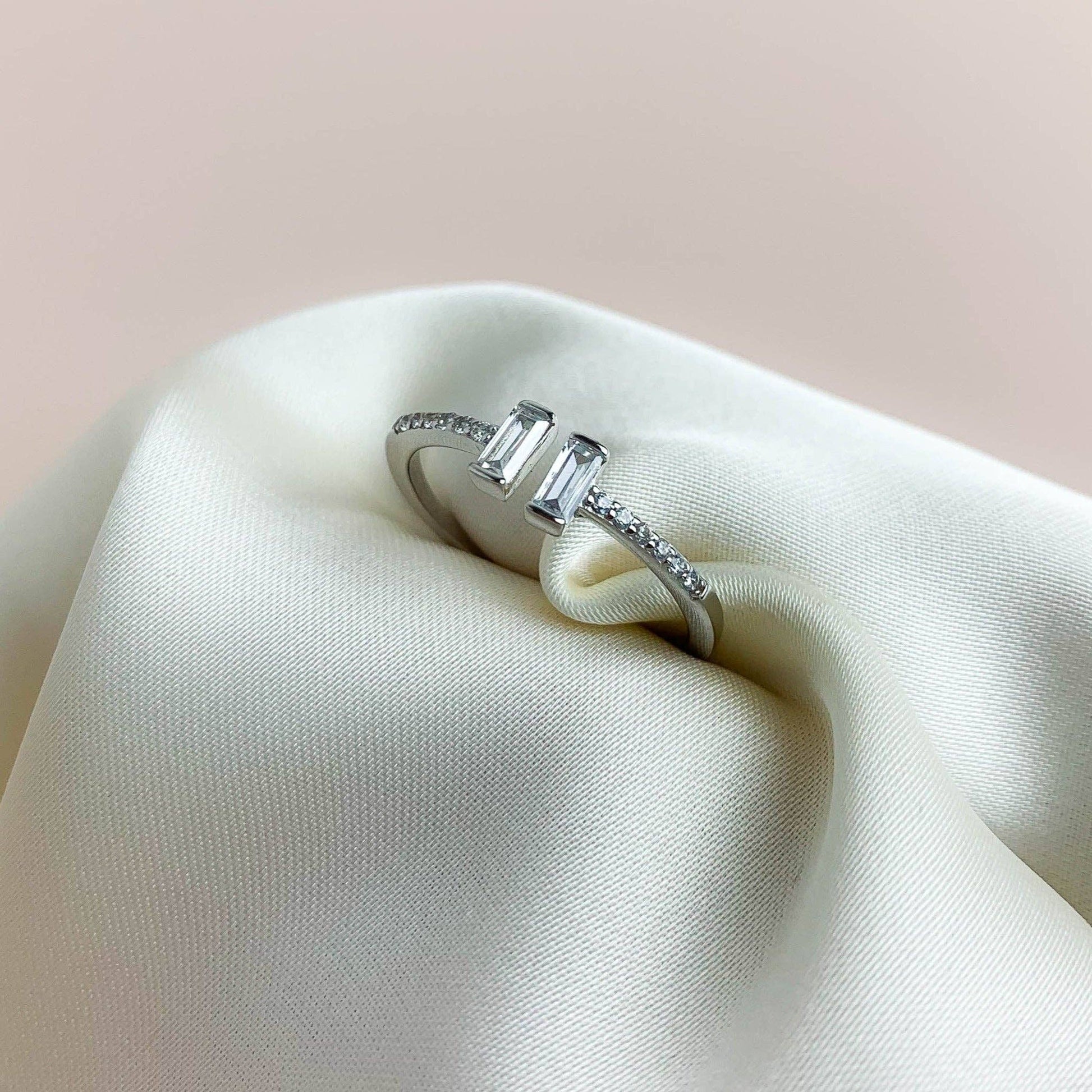 Sterling Silver White Crystal Adjustable Ring