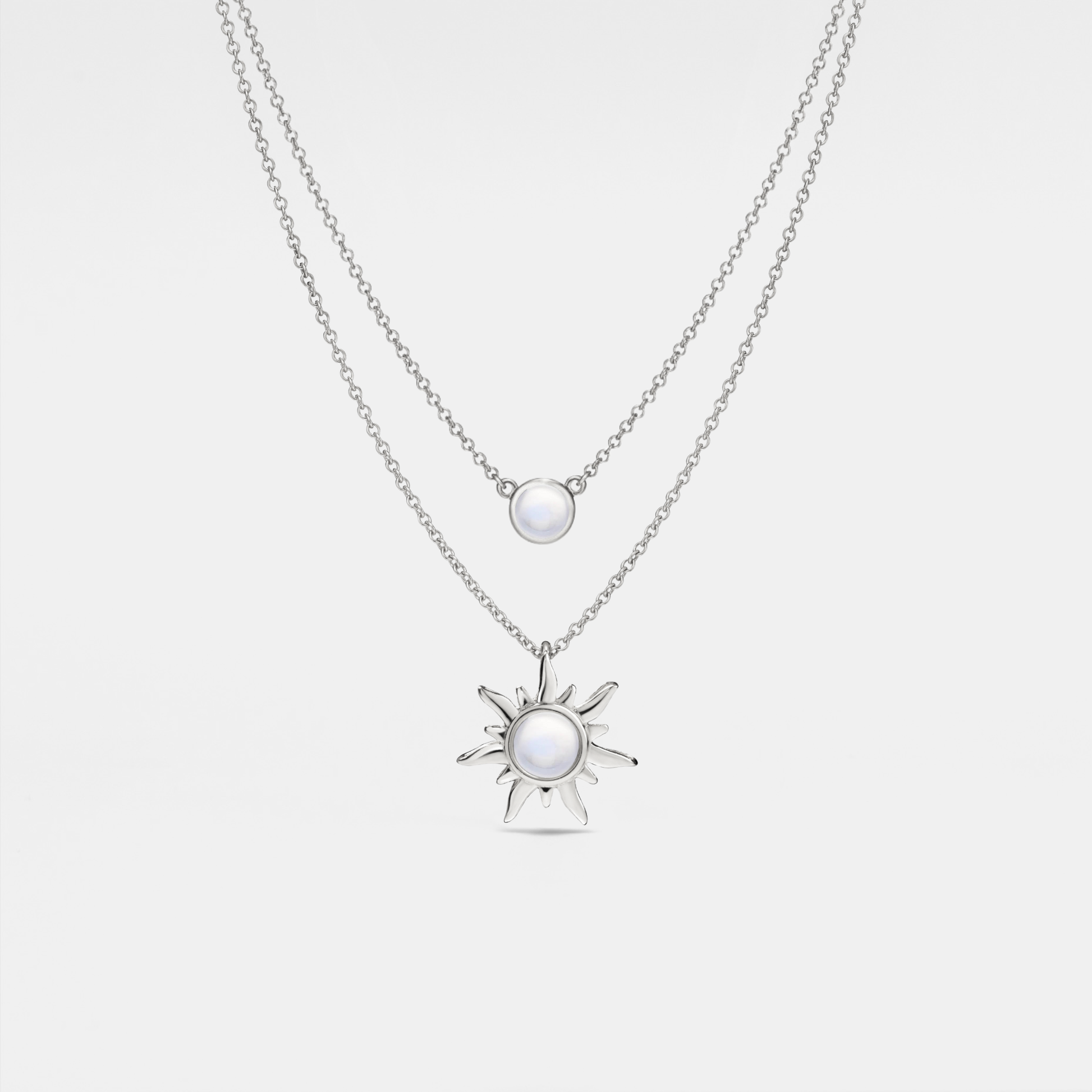 Opal Sun Moon Double Chain Necklace in 925 Sterling Silver: Gold