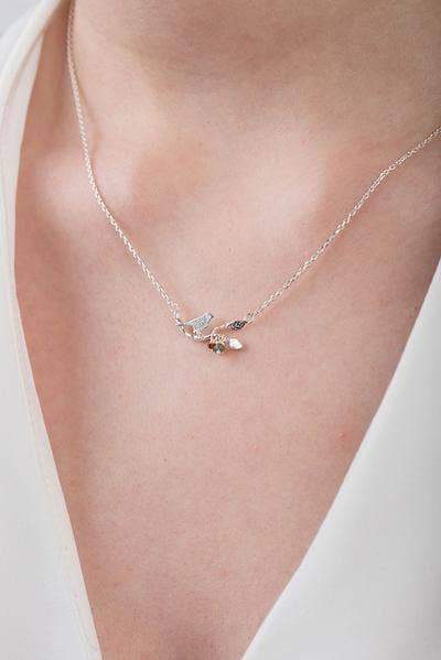 Tiny Bird On Branch Necklace: Goldplate