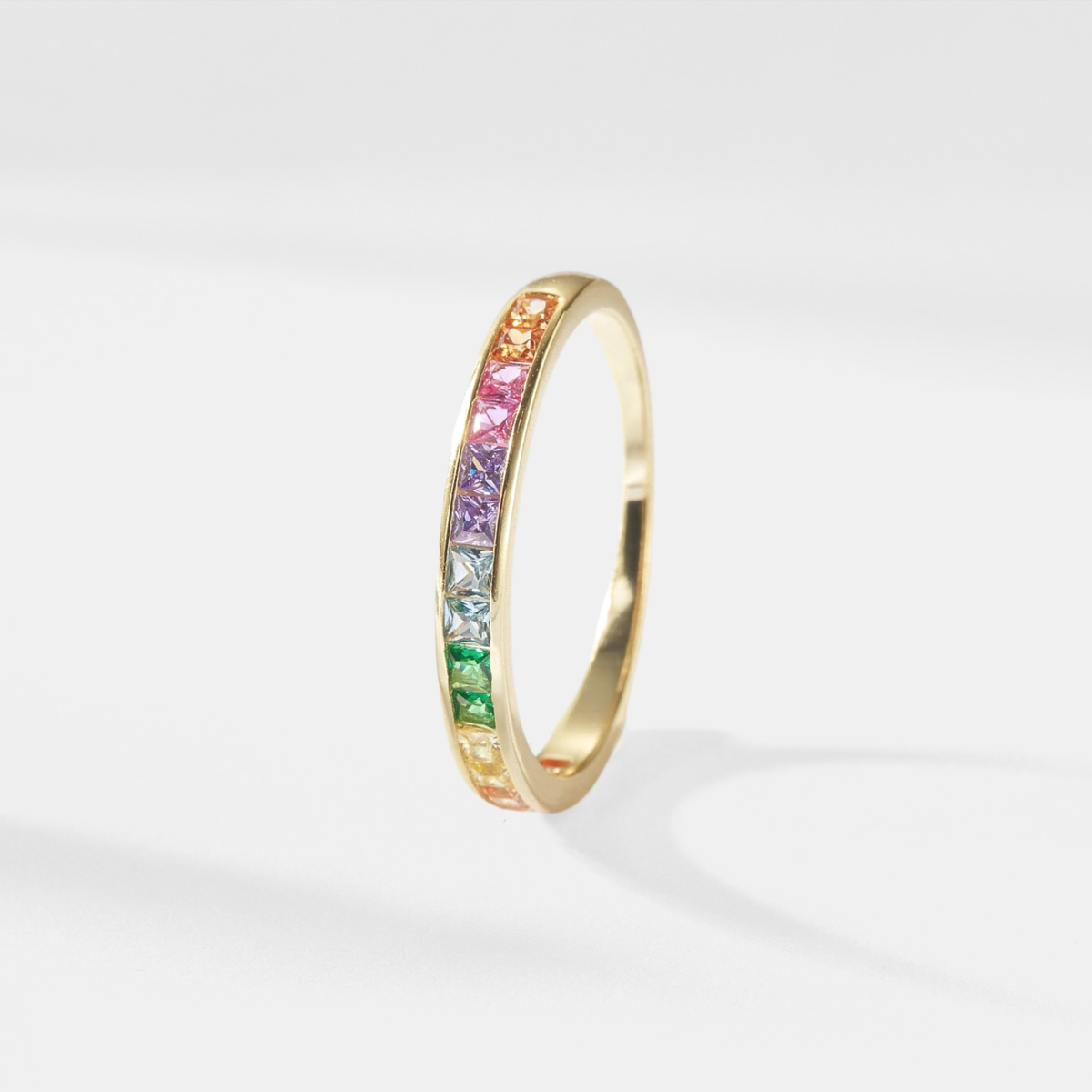 Rainbow Gemstone LGBT Wedding Ring in 925 Sterling Silver: Gold size P 1/2