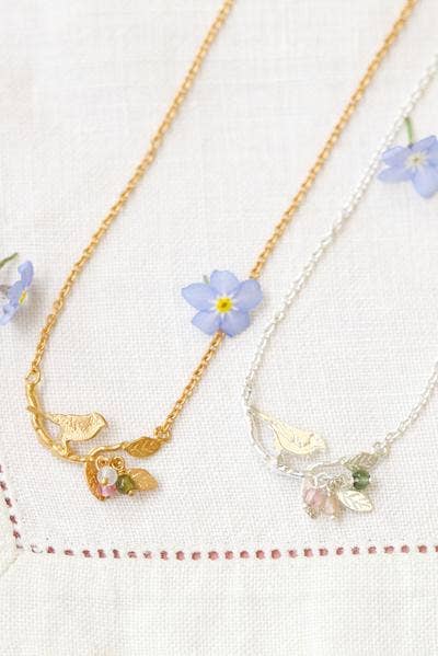 Tiny Bird On Branch Necklace: Goldplate