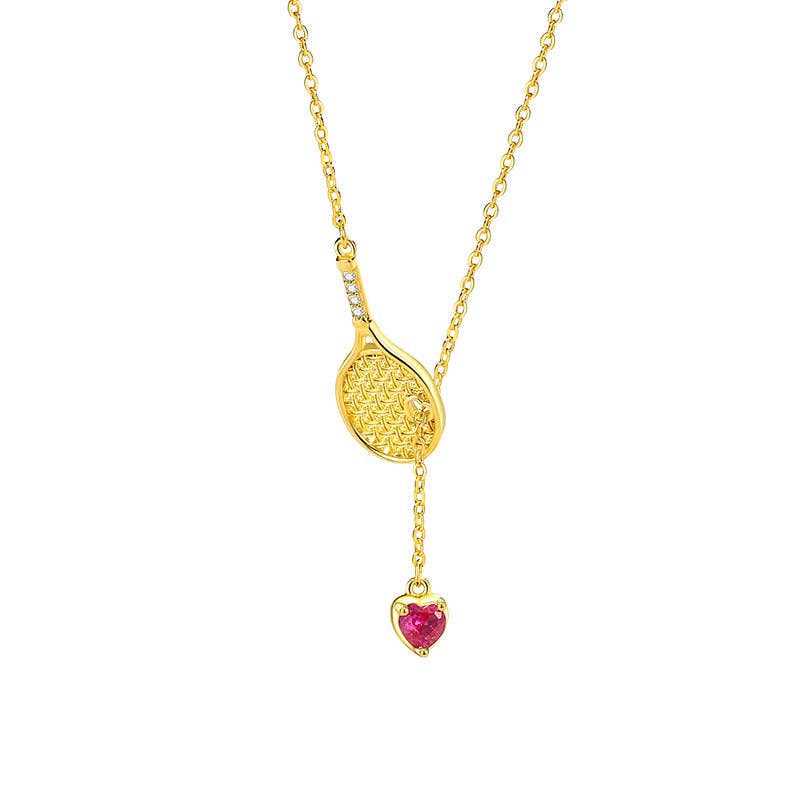 Pink Heart Tennis Charm Necklace in 925 Sterling Silver