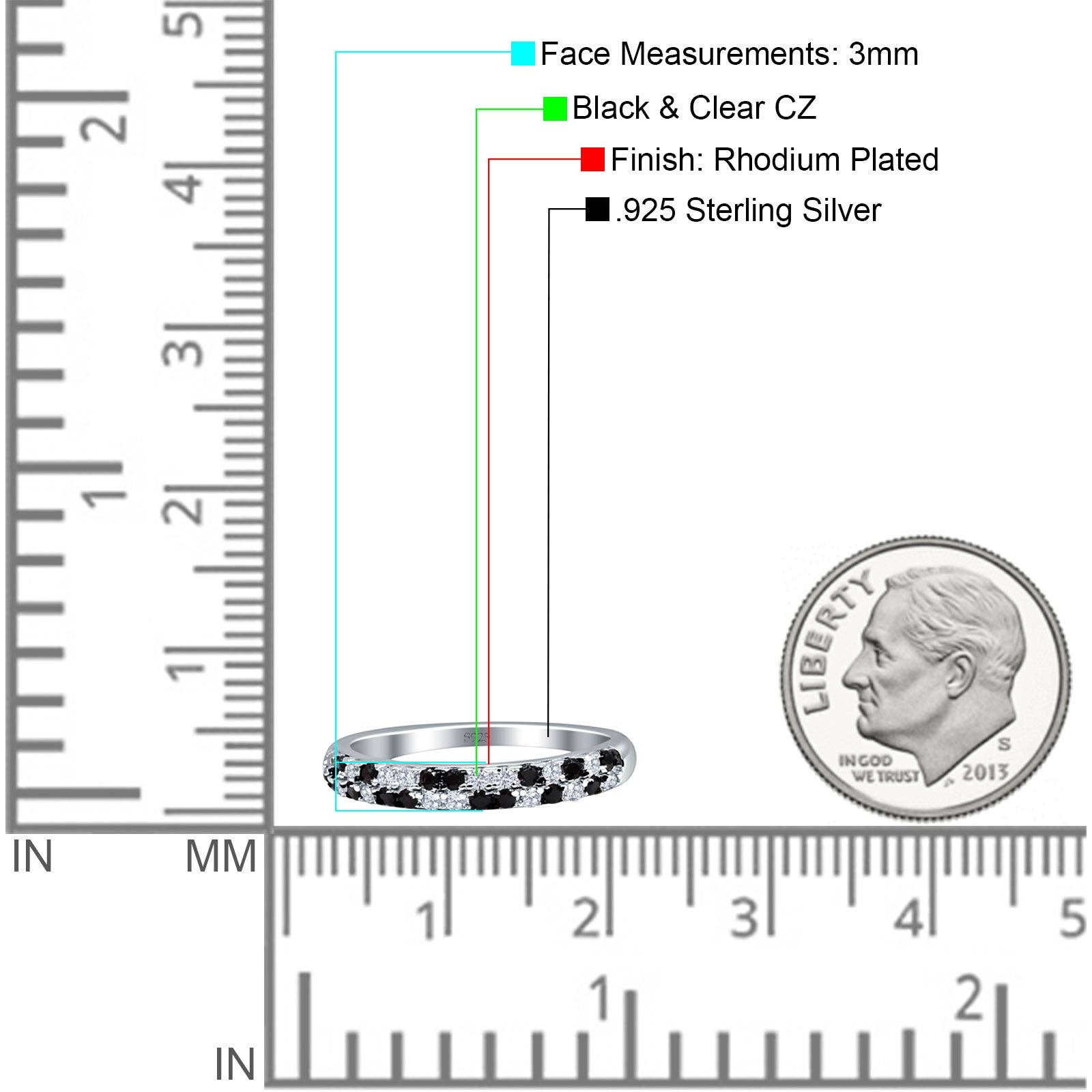 Half Eternity Band CZ & Black CZ: Cubic Zirconia size R