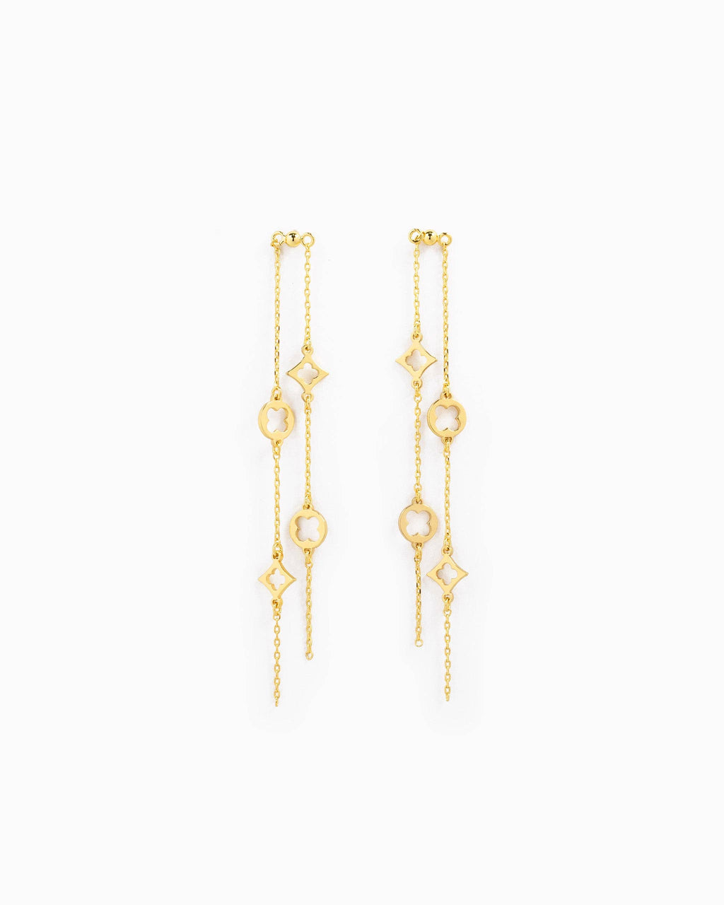 Multi Clover Double Line Drop Earrings: Gold