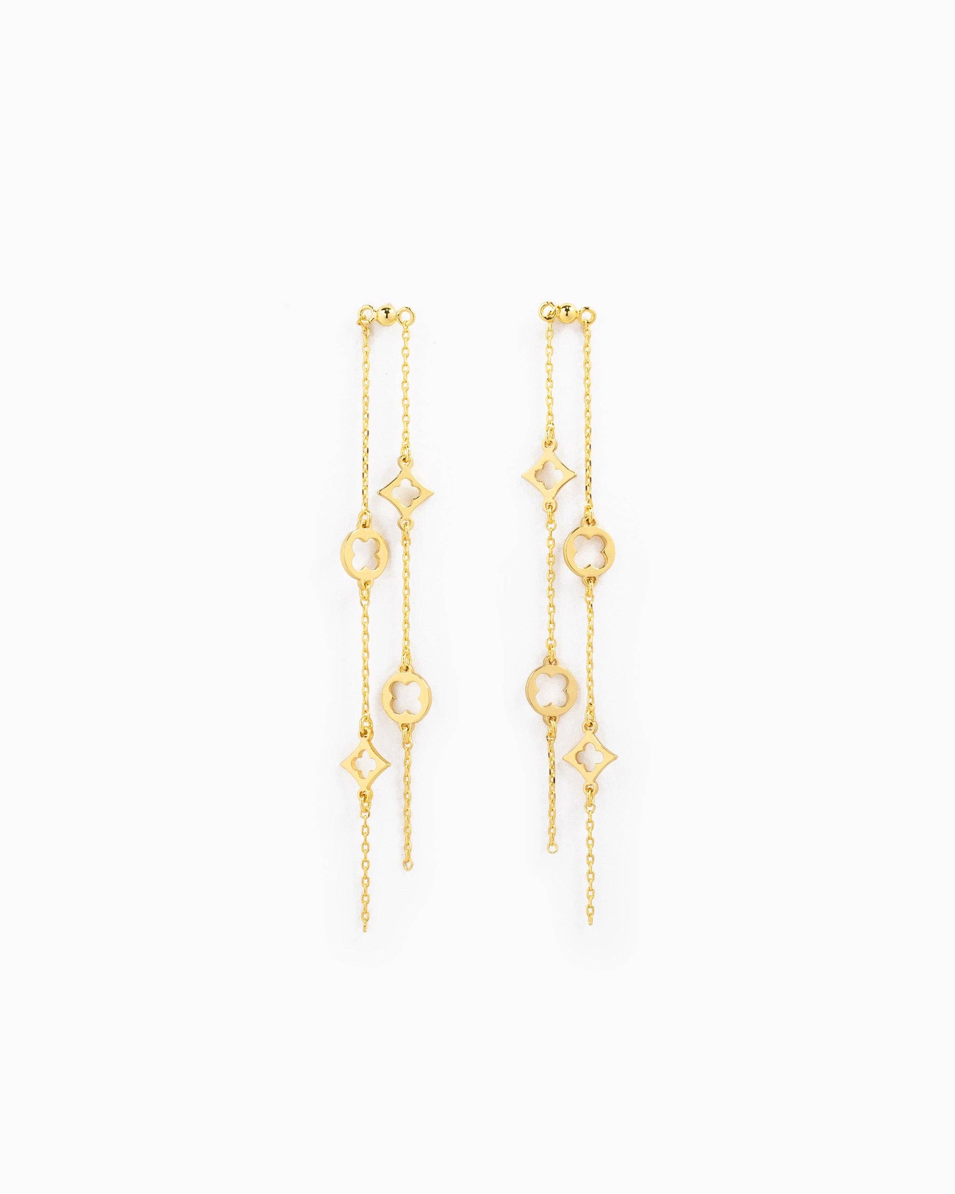 Multi Clover Double Line Drop Earrings: Gold