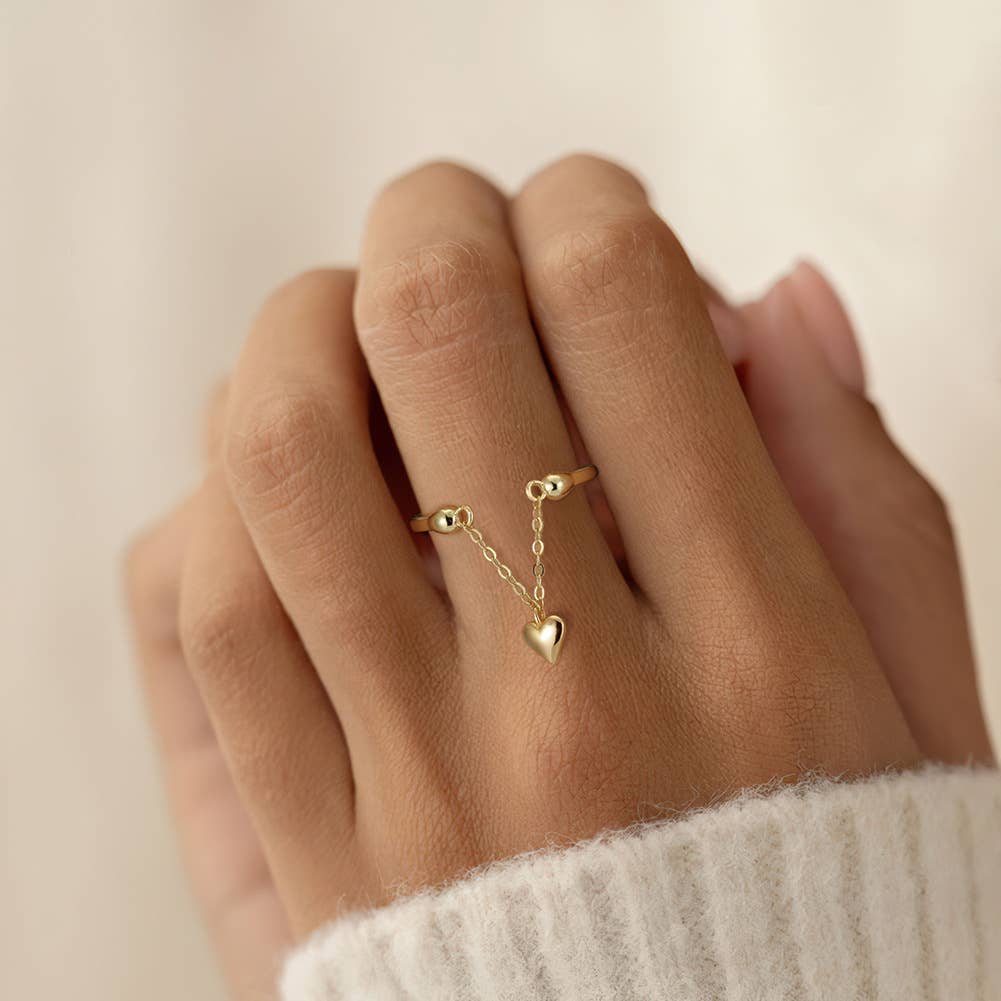 S925 Sterling Silver Plated 14k Gold Heart Shaped Ring: Yellow Gold size  N-M