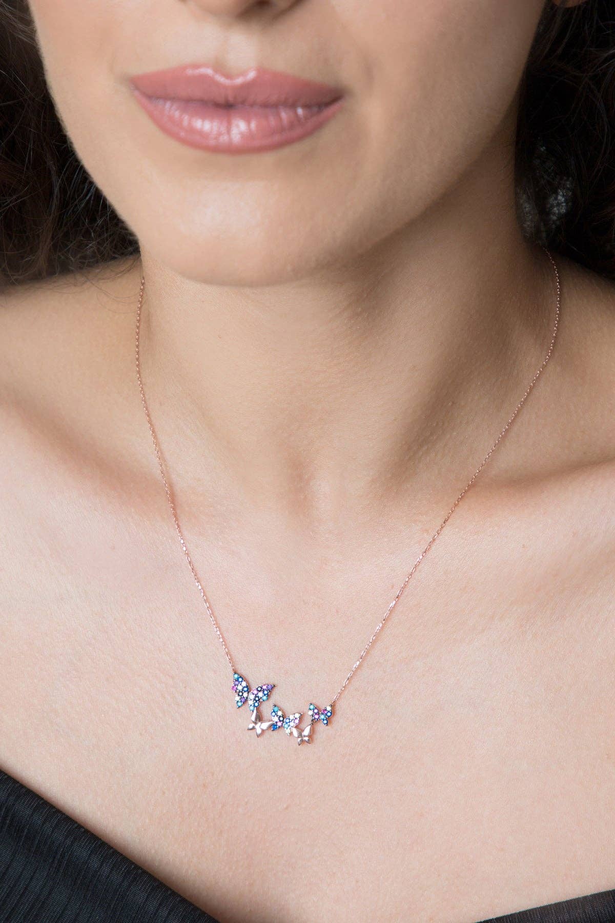 Women's Rose Gold Plated 925 Sterling Silver Butterfly Necklace: GOLD