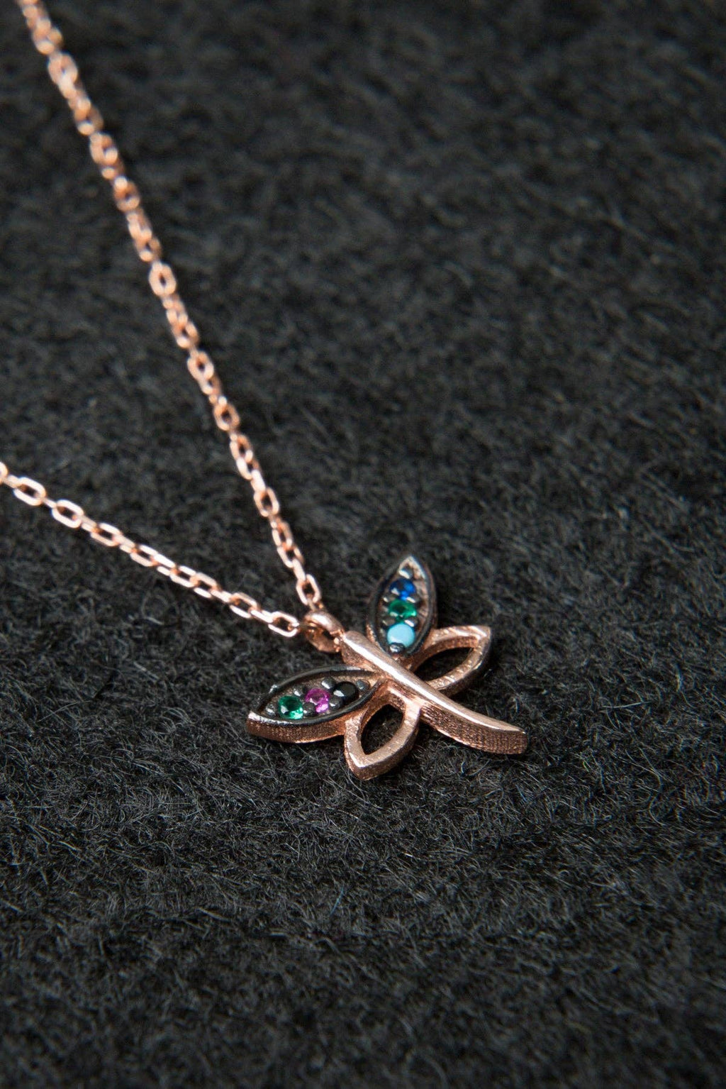 Women's Dragonfly Model Mix Stone Rose Plated 925 Sterling Silver Necklace: SILVER
