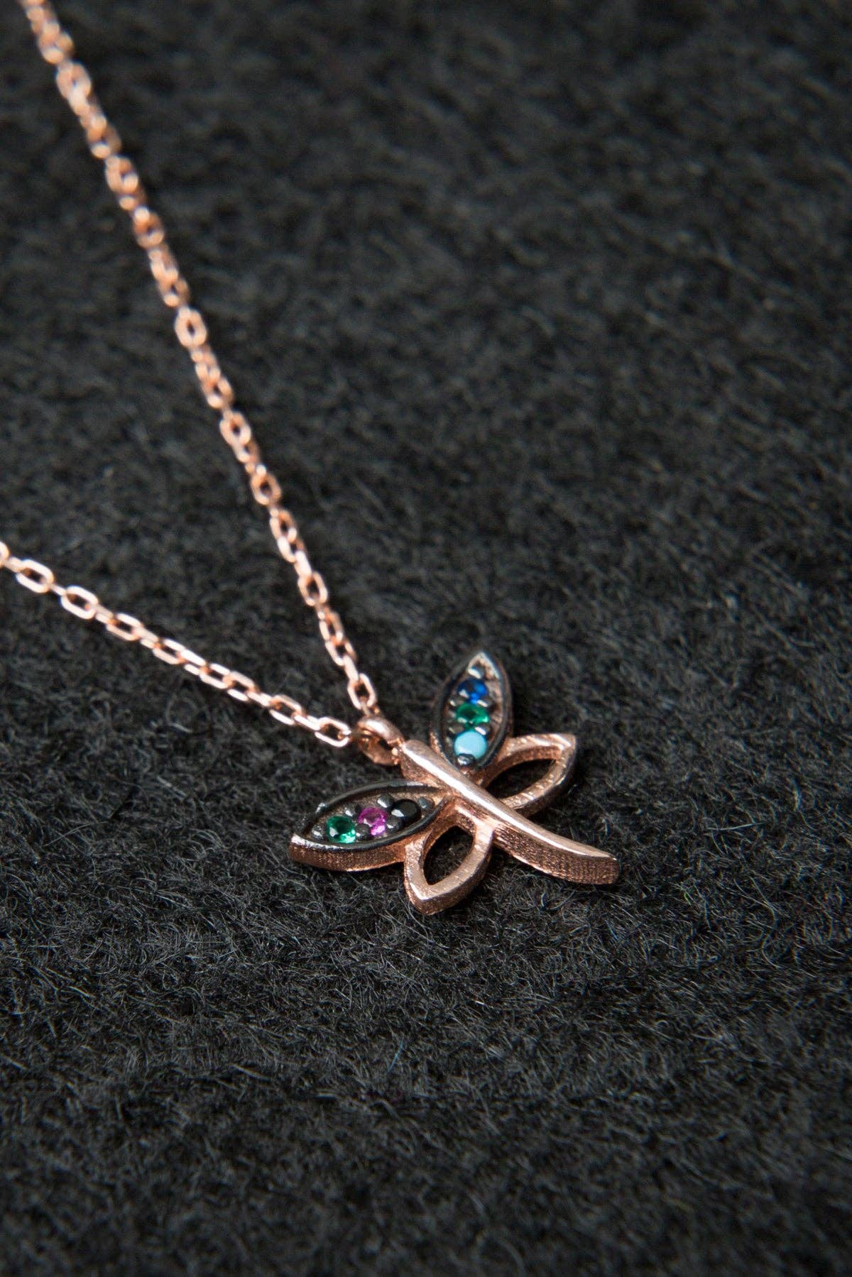 Women's Dragonfly Model Mix Stone Rose Plated 925 Sterling Silver Necklace: SILVER