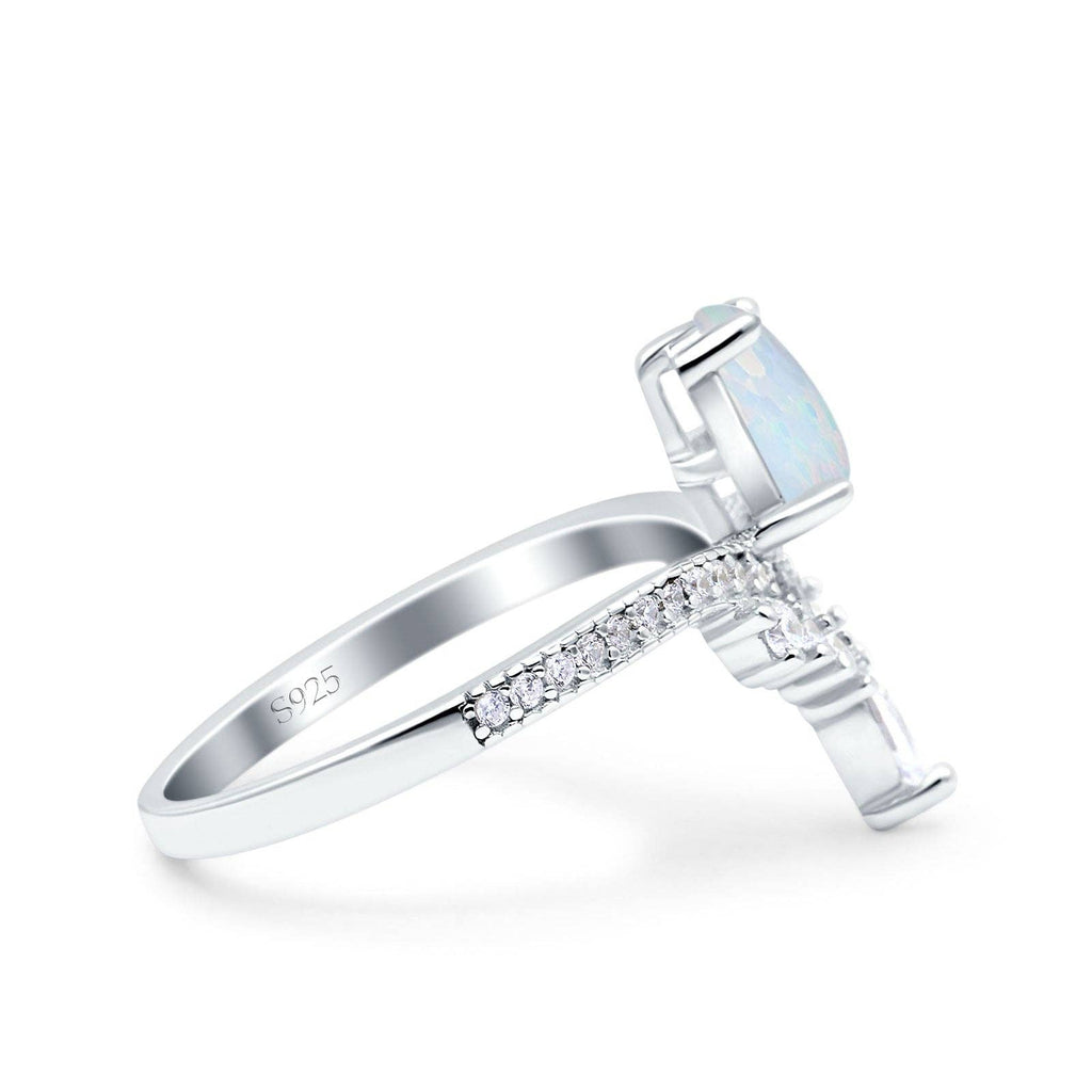 Art Deco Solitaire Accent Pear Wedding Bridal Ring Band Lab Created White Opal: Lab Created White Opal /size p