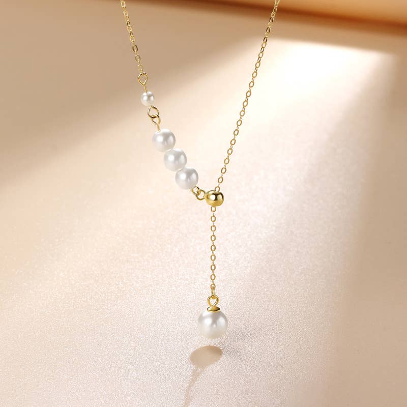 Simple Elegant Pearl Pendant Necklace in 925 Sterling Silver: Gold