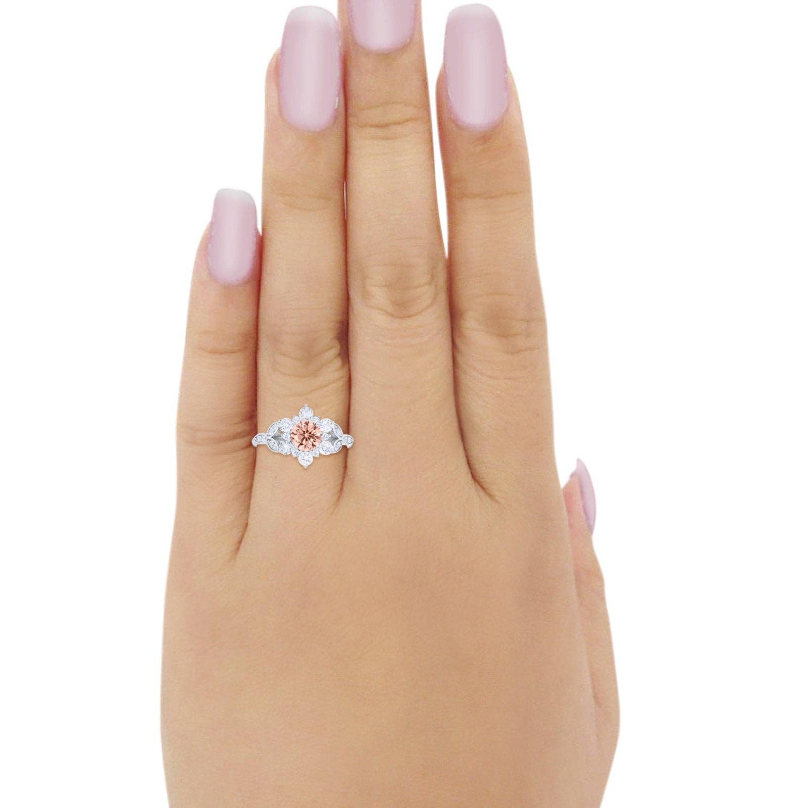 Floral Cluster Simulated Morganite CZ Wedding Ring: Simulated Morganite CZ size r
