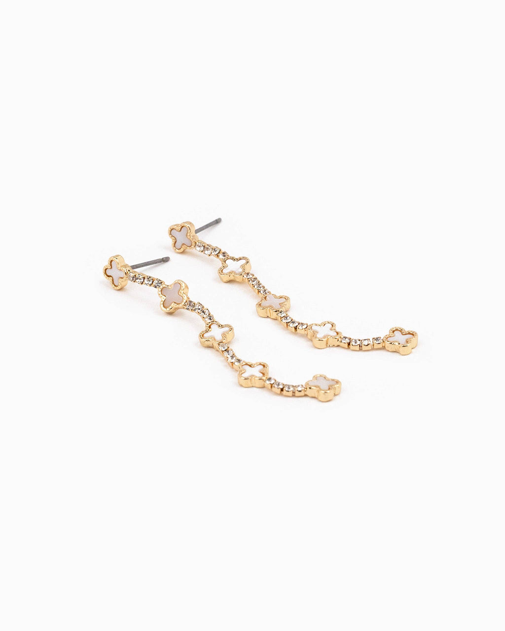 Mother of Pearl Clover Linear Cup Drop Earrings: White
