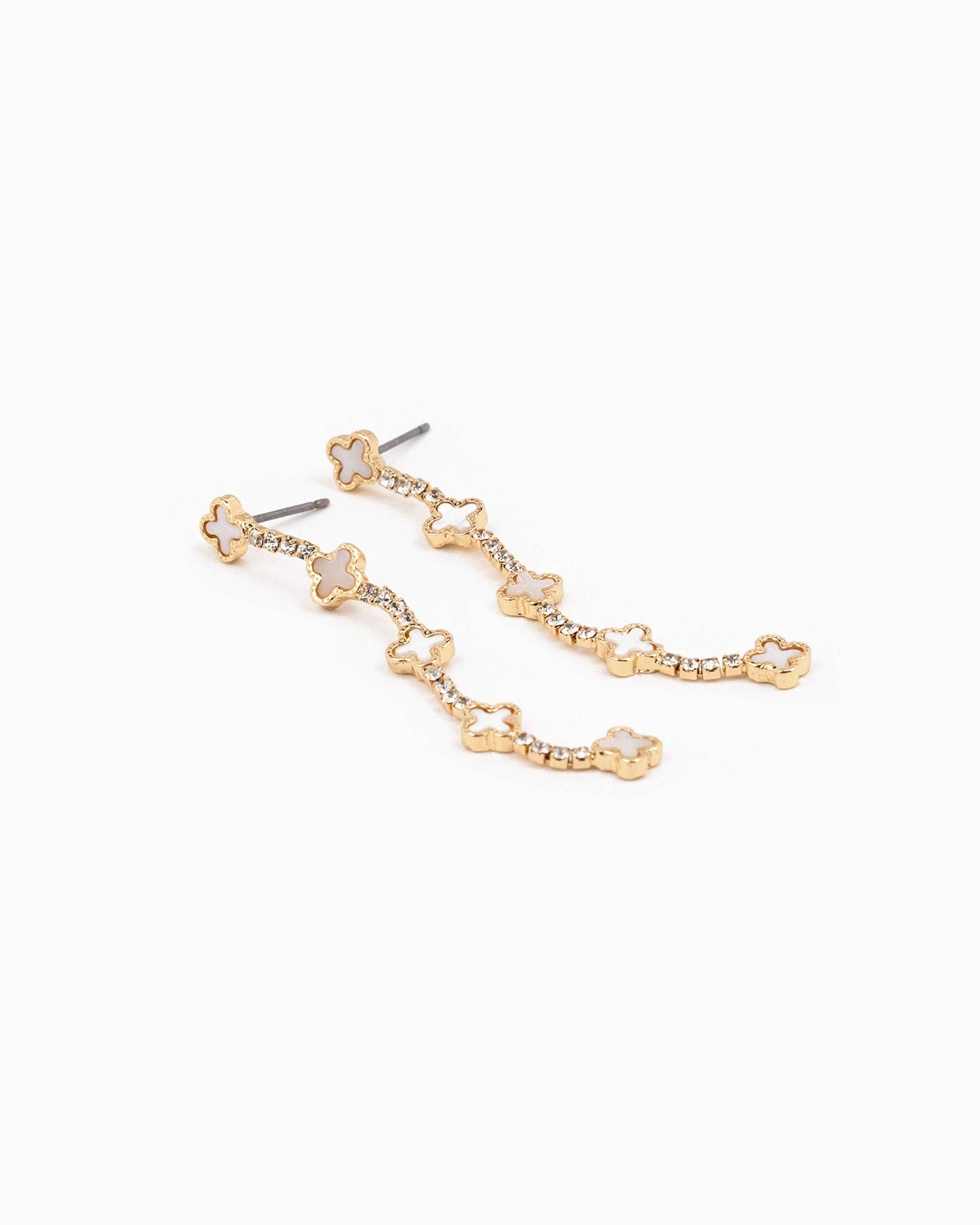 Mother of Pearl Clover Linear Cup Drop Earrings: White