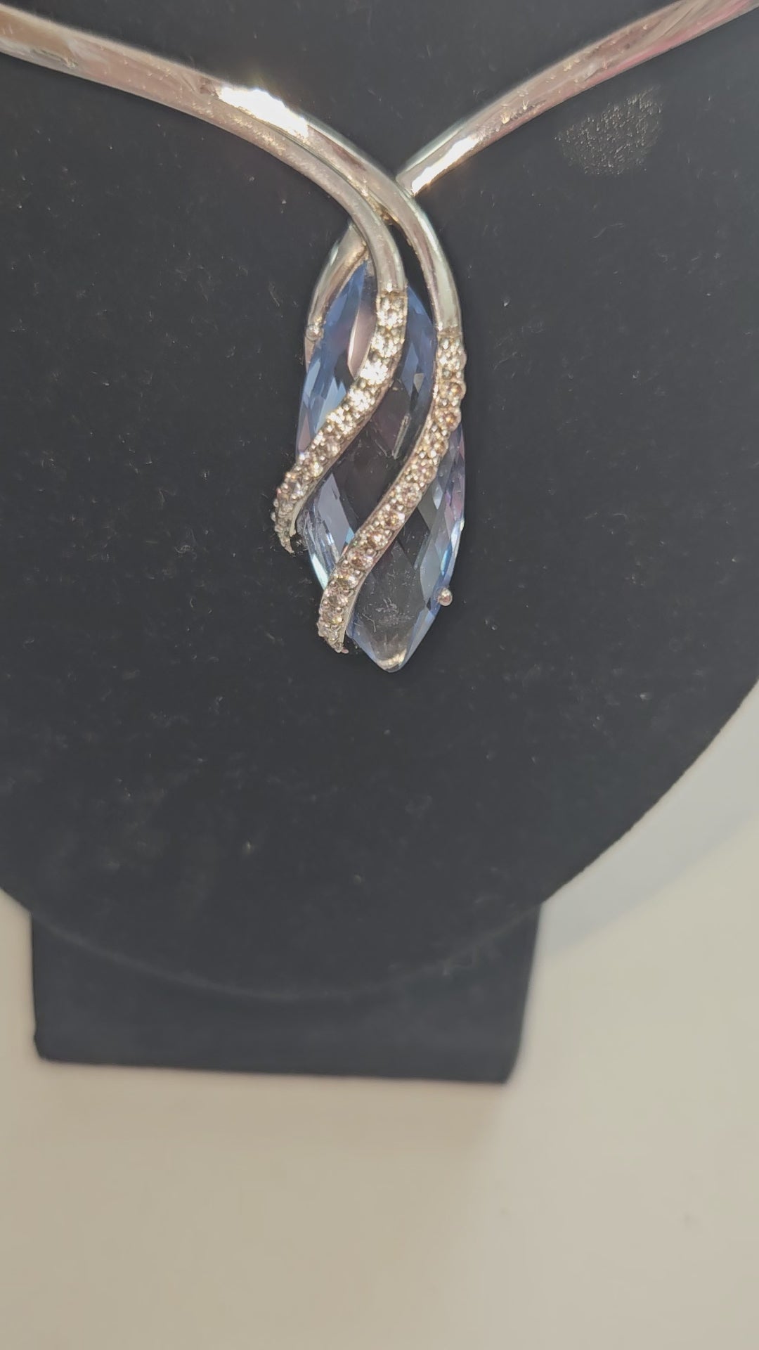 Sterling silver, blue topaz and cz collar