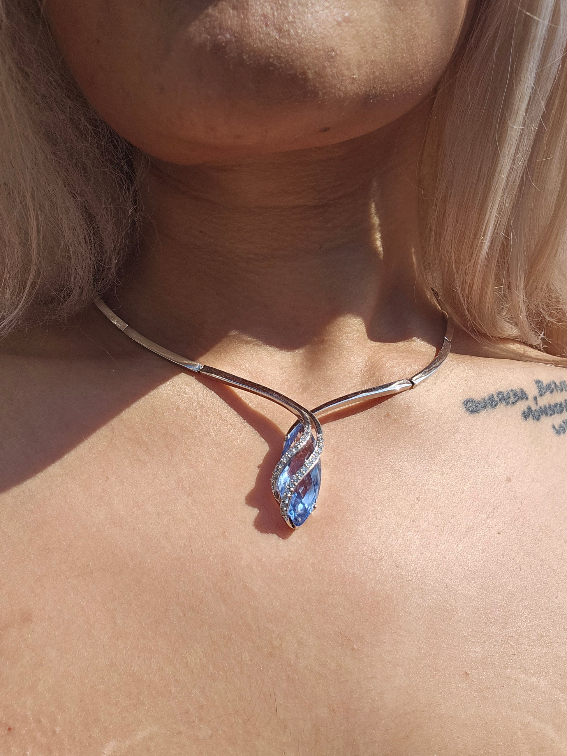 Sterling silver, blue topaz and cz collar