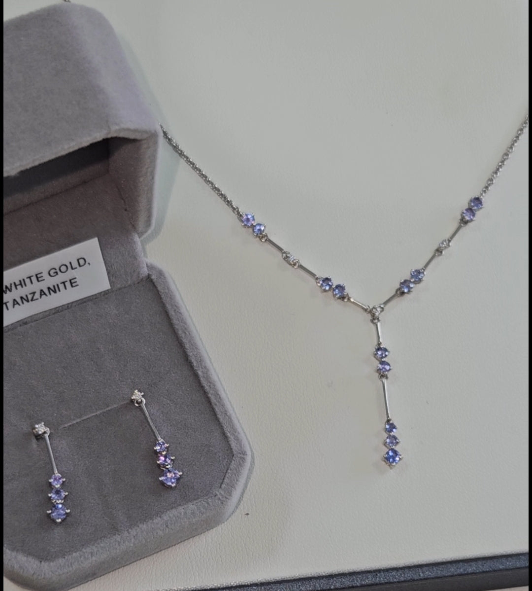 White gold, diamond and tanzanite earrings