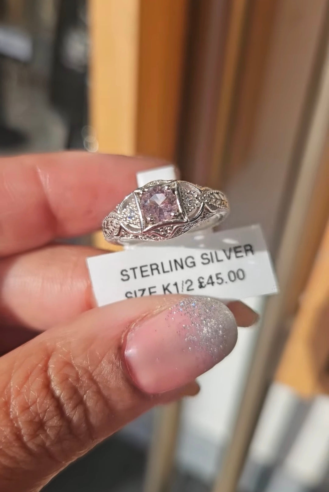 Antique Style Wedding Ring Round Simulated Morganite CZ: Simulated Morganite CZ size k1/2