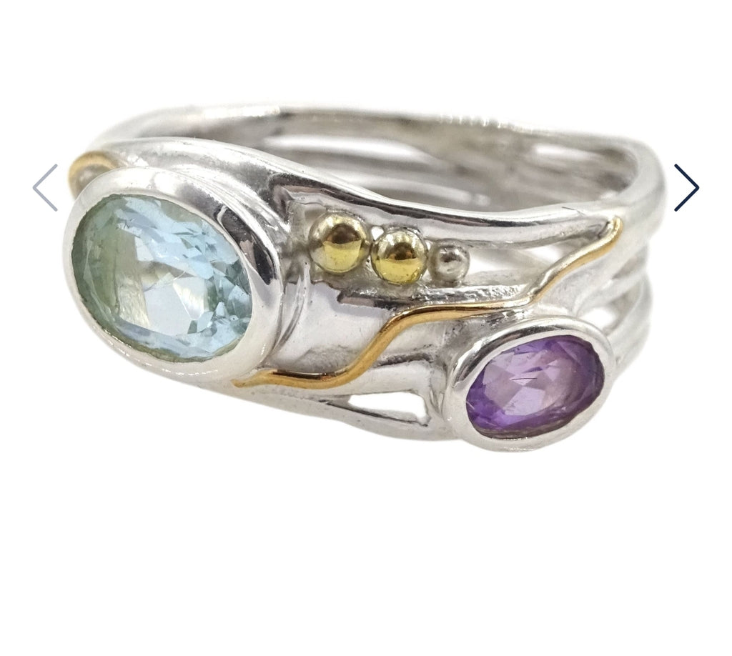 Banyan sterling silver and 14ct gold ring size M1/2