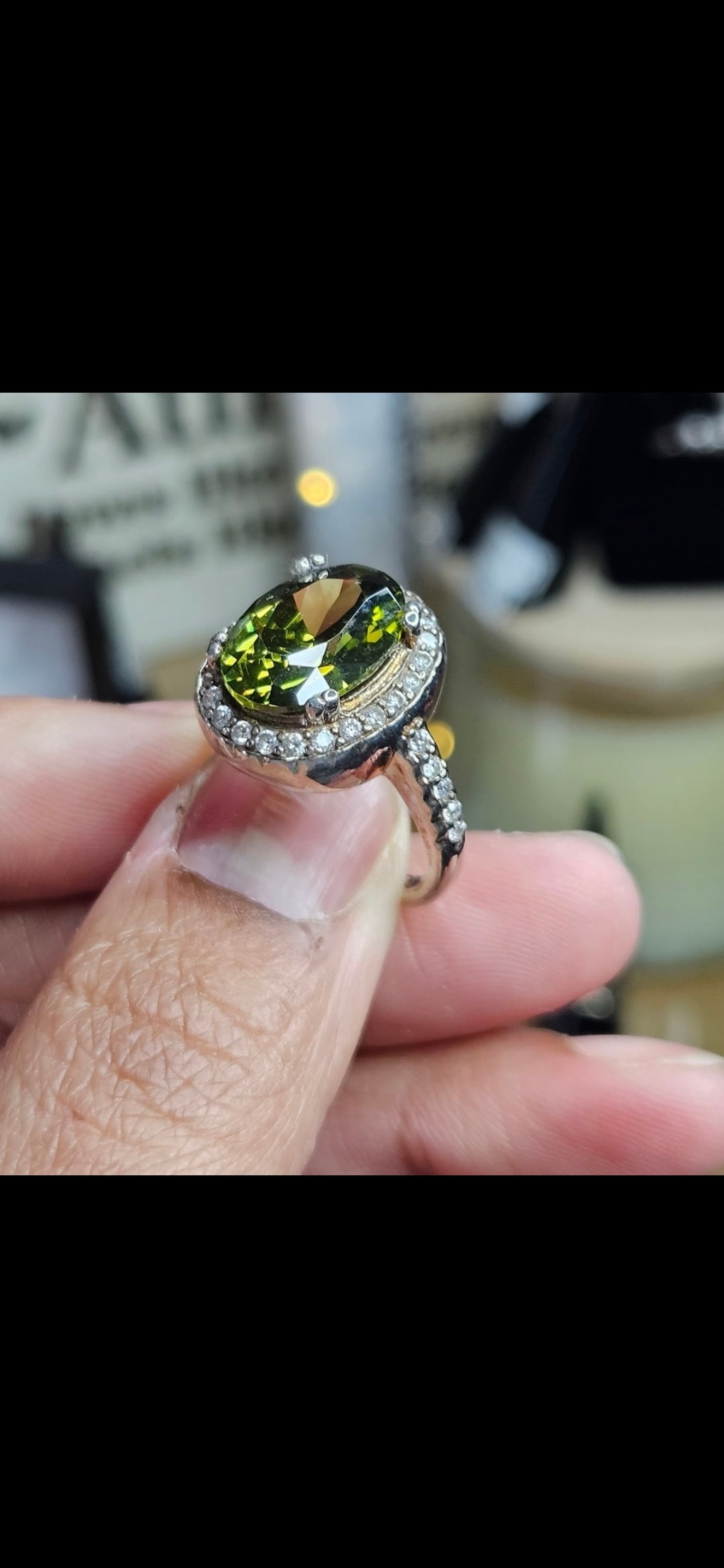Peridot and cz sterling silver ring size 01/2