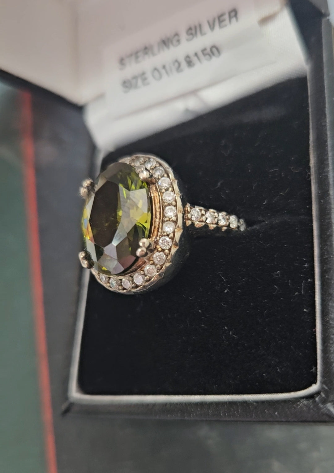 Peridot and cz sterling silver ring size 01/2