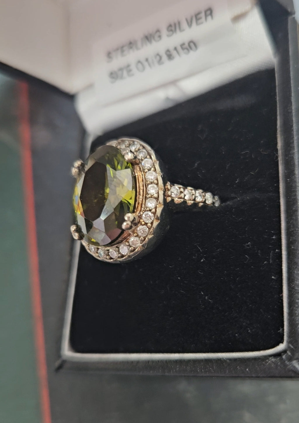 Peridot and cz sterling silver ring size 01/2