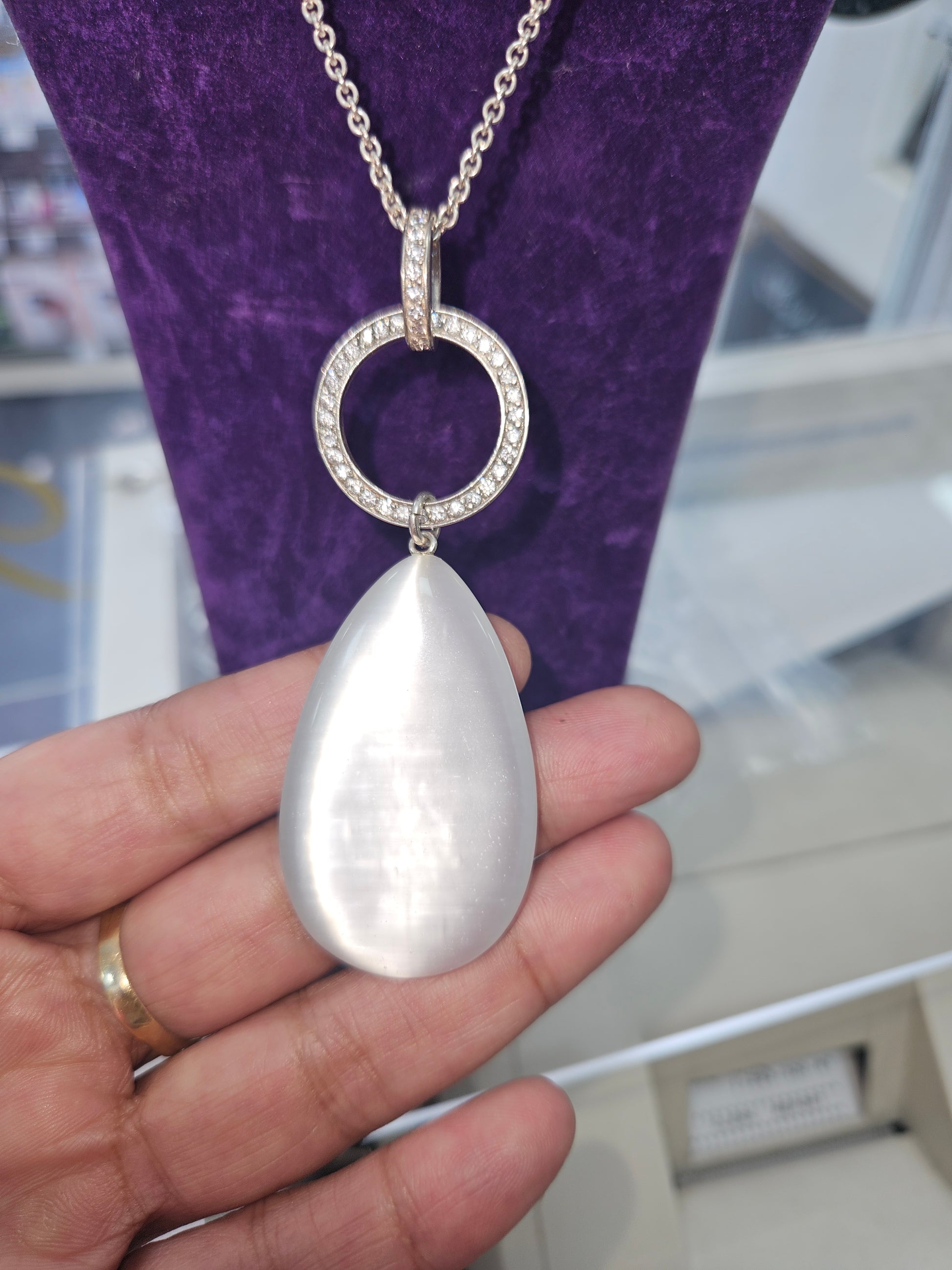 Sterling silver moonstone and cz pendant