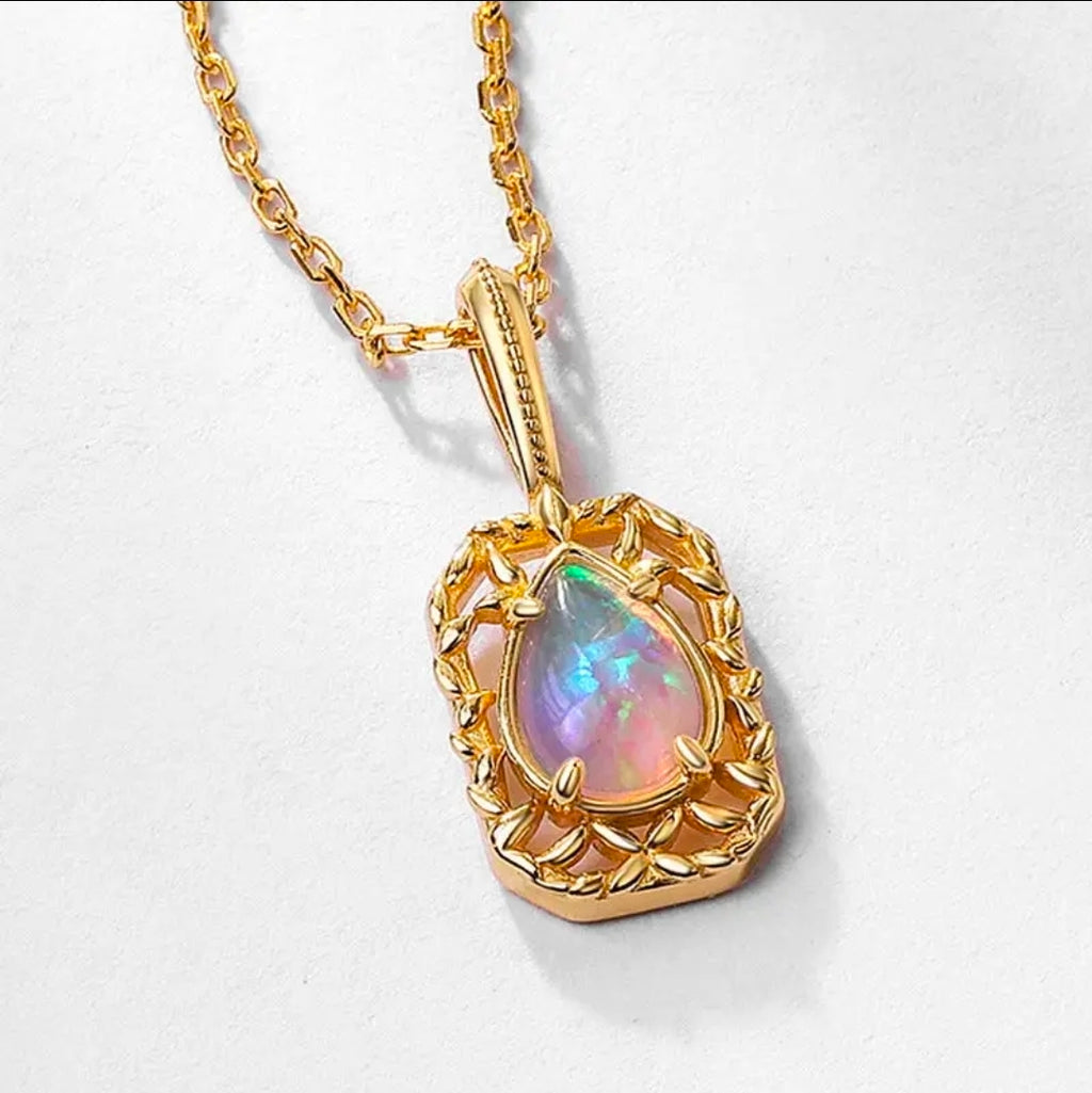 Pear opal pendant and chain