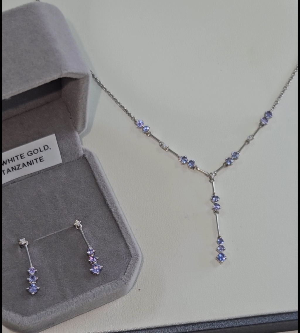 White gold, diamond and tanzanite earrings